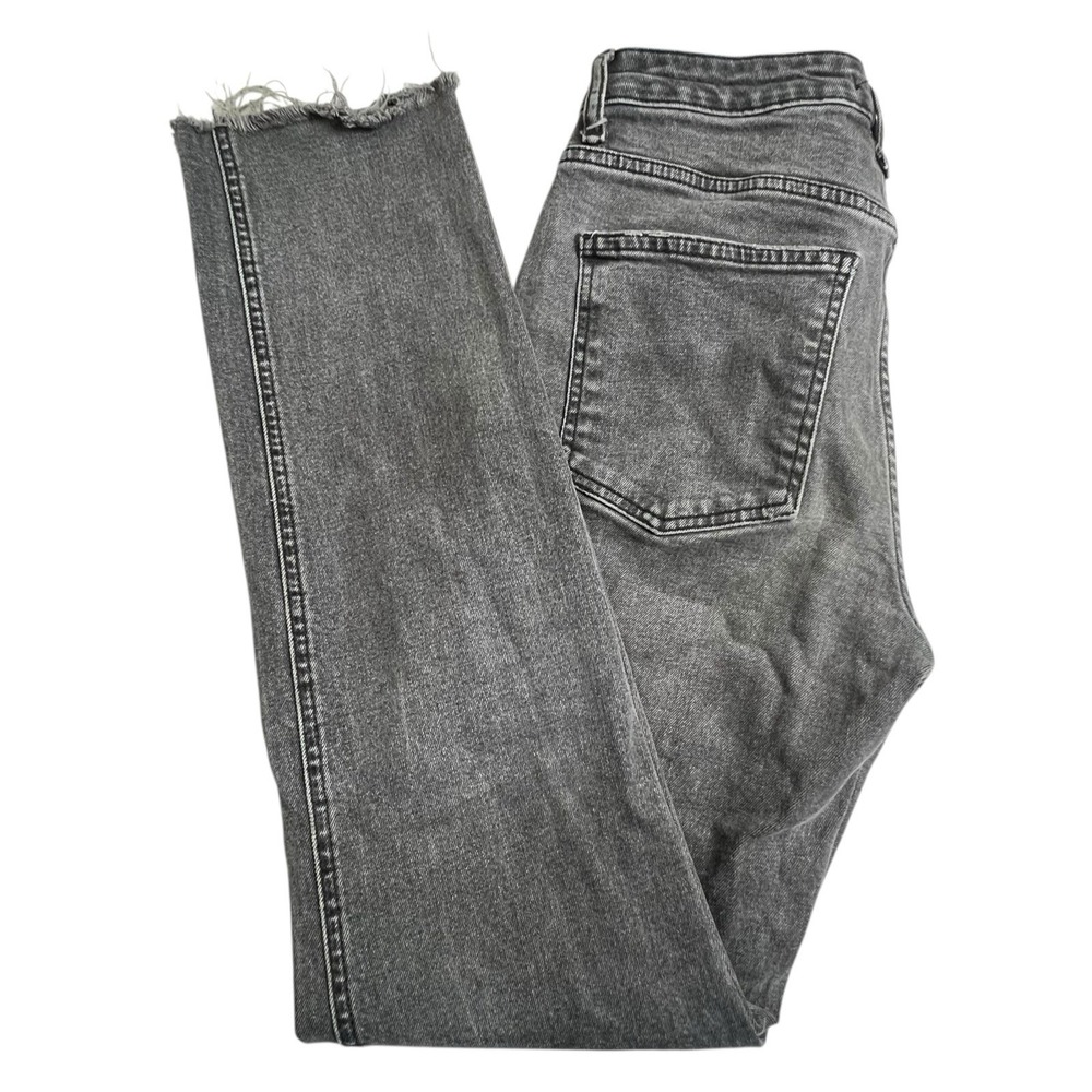 Free People Womens 27 Gray Straight Leg Fringe Hem High Rise Jeans